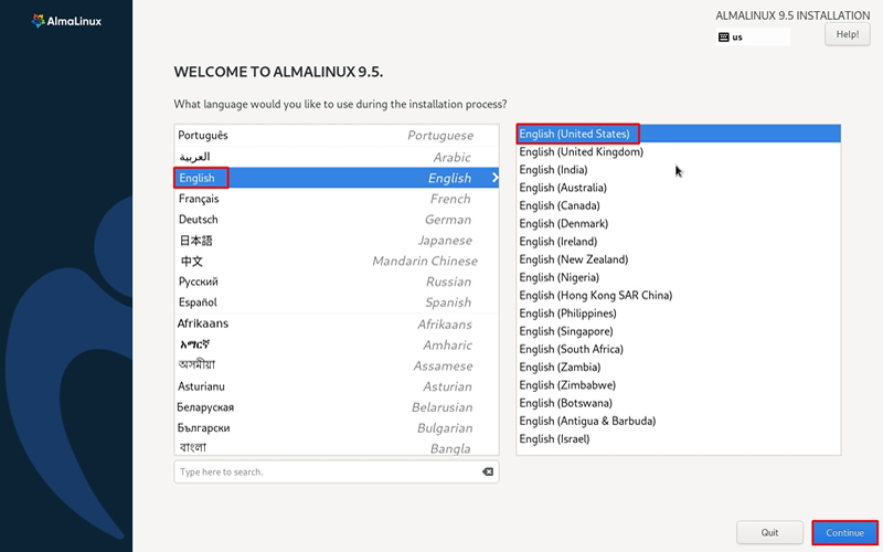 Instalação do Alma Linux - Idioma