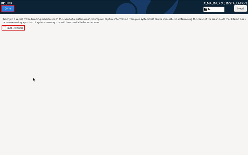 Instalação do Alma Linux - Kdump