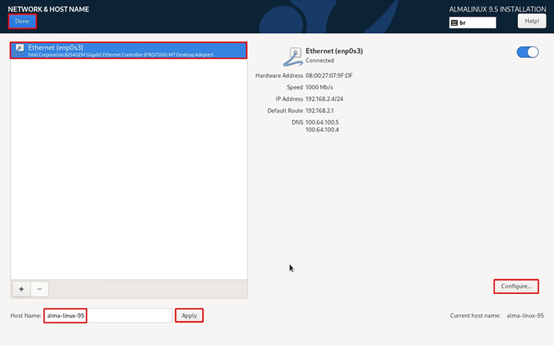 Instalação do Alma Linux - Rede