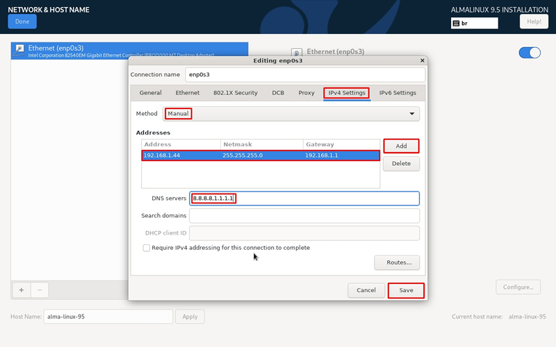 Instalação do Alma Linux - IPv4