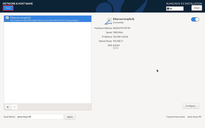 Instalação do Alma Linux - Rede
