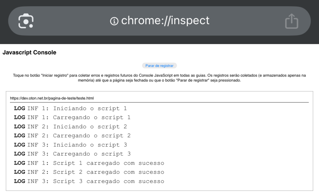 Página com exemplo do Google DevTools no Iphone