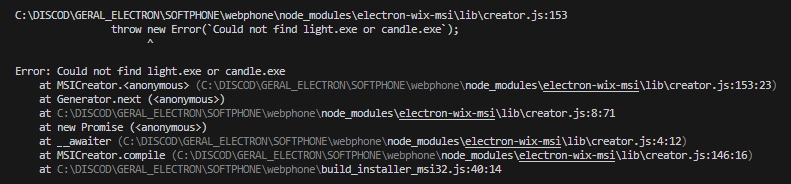 Erro ao gerar executável msi com Electron